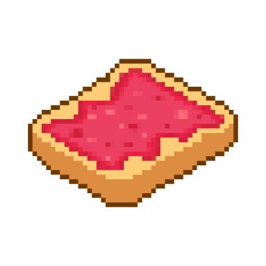 Çilek reçeli pikselli tost. pixelated Ekmek Dilimi 8bit. Gıda vektörü illüstrasyonu
