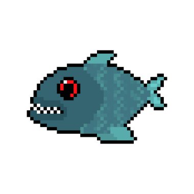Piranha piksel sanatı. Tatlı su balığı piksellendi. 8 bit vektör illüstrasyonu