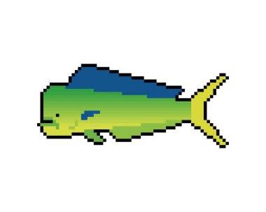 Dorado balık pikseli sanatı. 8 bit Mahi Mahi pixelated. vektör illüstrasyonu