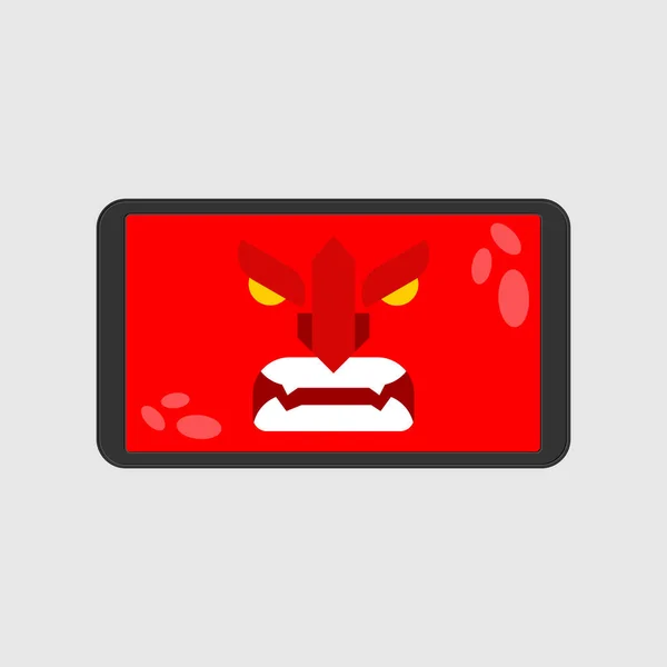Smartphone Enojado Teléfono Gruñón Rojo Con Gadget Iracundo — Vector de stock