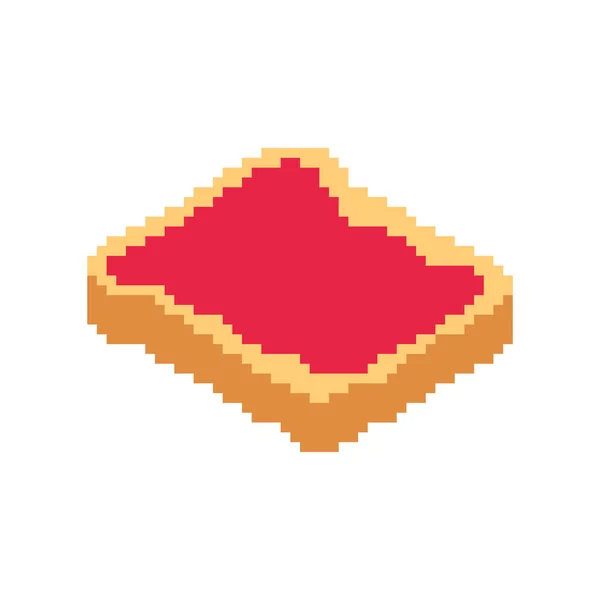 Rostat Bröd Med Jordgubbssylt Pixel Konst Pixelerad Brödskiva 8Bit Illustration — Stock vektor