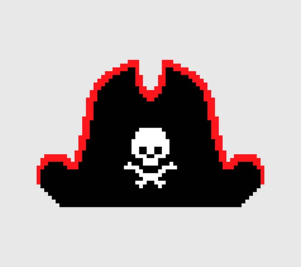 Sombrero Pirata Pixel Art Pixelado Filibuster Cap Bit Ilustración Vectorial — Vector de stock