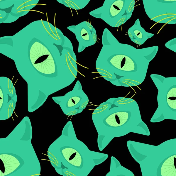 Ett Ögon Katt Främmande Mönster Sömlöst Grönt Monster Husdjur Bakgrund — Stock vektor