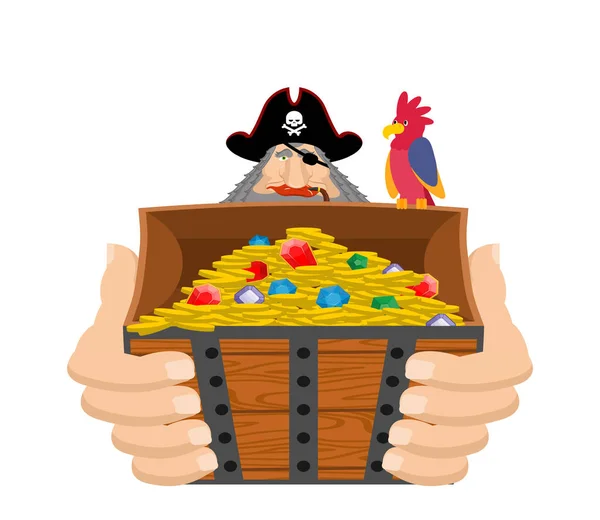 Pirate Treasure Chest Filibuster Box Gold Buccaneer Vector Illustration — Stock Vector