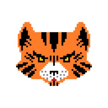 Kaplan pikseli sanatı. Büyük vahşi çizgili kedi piksellendi. 8 bit vektör illüstrasyonu