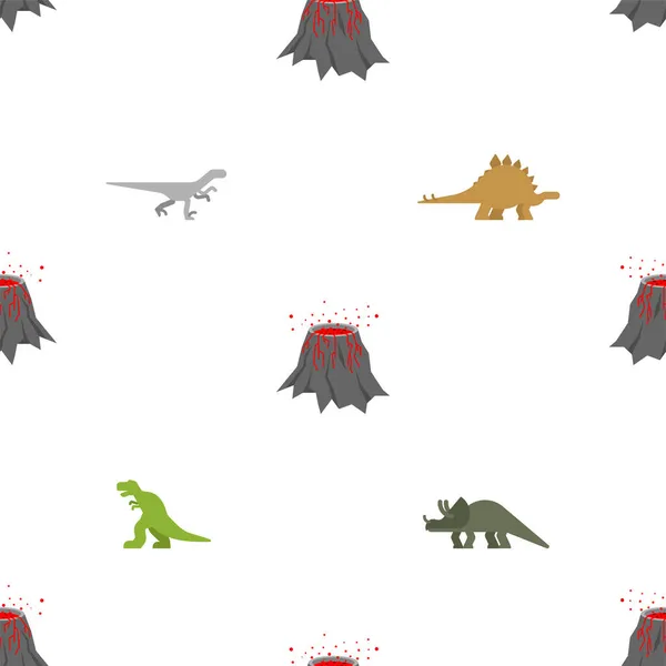 Volcano Dinosaur Pattern Seamless Dino Texture Dinosaur Extinction Concept Background — Stock Vector