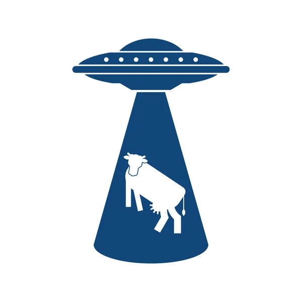 Ufo Steals Cow Icon Sign Alien Flying Saucer Cows Concept — Stock Vector
