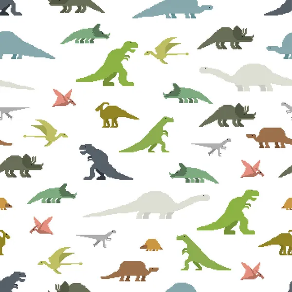 Dinosauři Pixel Umění Bezešvé Vzor 8Bit Dino Textura Pixelated Prehistoric — Stockový vektor