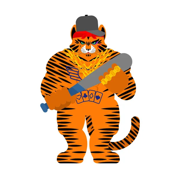 Тигровая Банда Изолирована Злой Большой Дикий Полосатый Кот Хулиган Банды — стоковый вектор