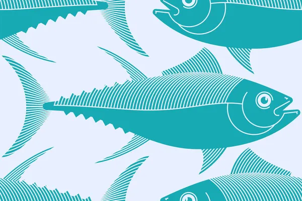 Thunfisch Muster Nahtlos Thunfisch Fisch Hintergrund Vektorstruktur — Stockvektor