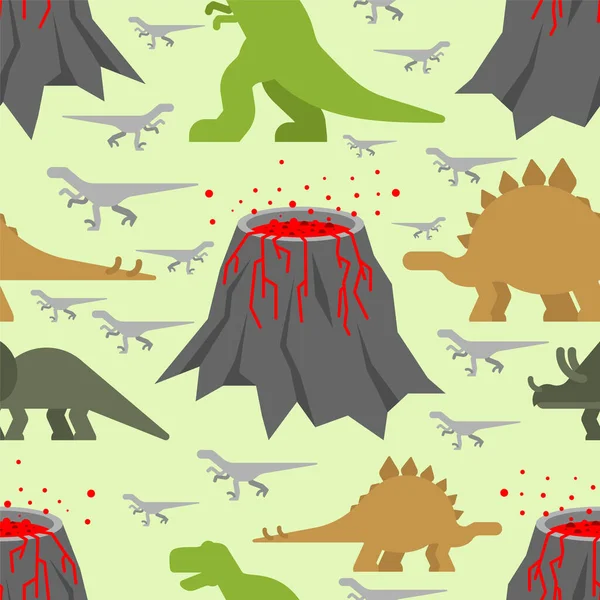 火山と恐竜のパターンをシームレスに ディノの質感 恐竜絶滅概念の背景 — ストックベクタ