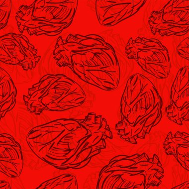 Anatomik Kalp el çizimi kusursuz. Kalp işleme arka planı