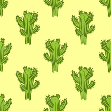 Kaktüs El çizimi kusursuz. Çöl arka planında kaktüs