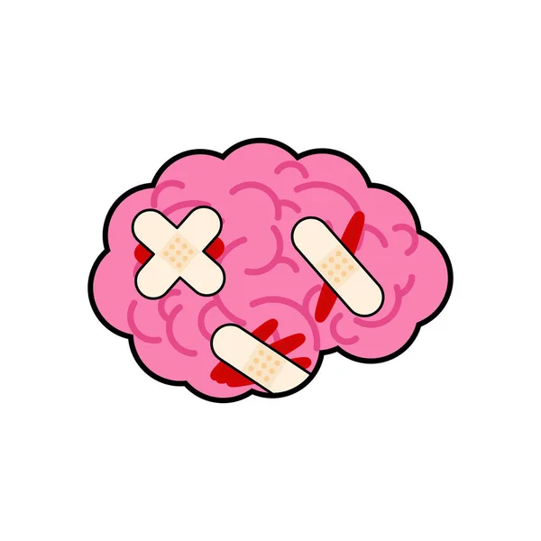 Хворий Мозок Бинтами Поранений Мозок Гіпсом — стоковий вектор