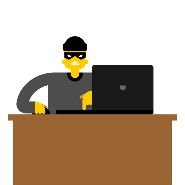 Thief Computer Online Steal Internet Stealing — Stock Vector