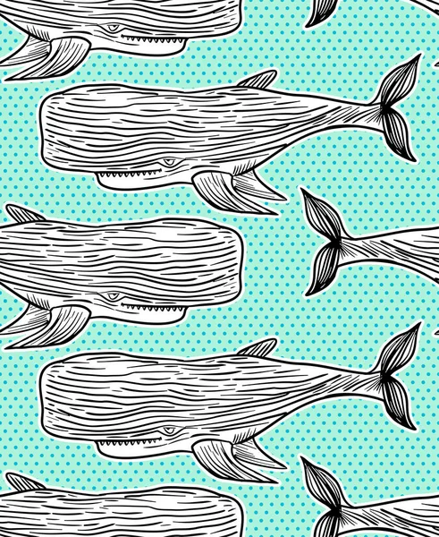 Sperma Velryba Ručně Kreslení Vzor Bezešvé Cachalot Pozadí — Stockový vektor
