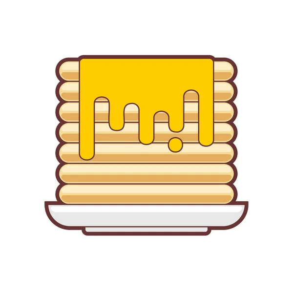 Pancakes Honey Plate Stack Pancakes Food Vector Illustration — 图库矢量图片