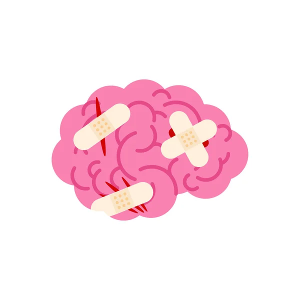 Zieke Hersenen Met Verband Gewonde Hersenen Met Gips — Stockvector