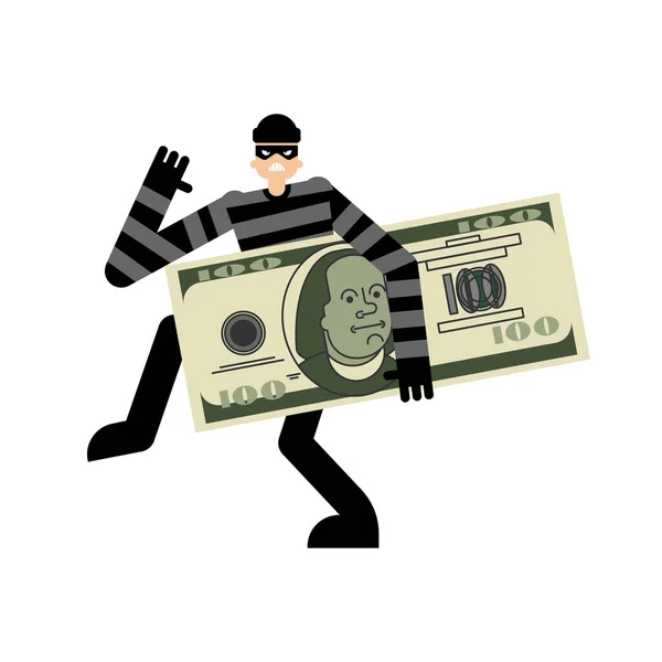 Thief Stole Money Burglar Stole Cash Robber Carries Dollars Abduction — 图库矢量图片