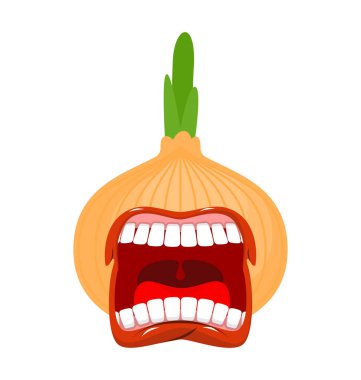 Kızgın soğan çığlıkları izole edilmiş. Baharatlı soğan. vektör illüstrasyonu