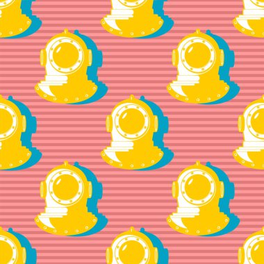 Su altı kask desenleri pürüzsüz. Eski dalış kask arka planı. vektör süslemesi