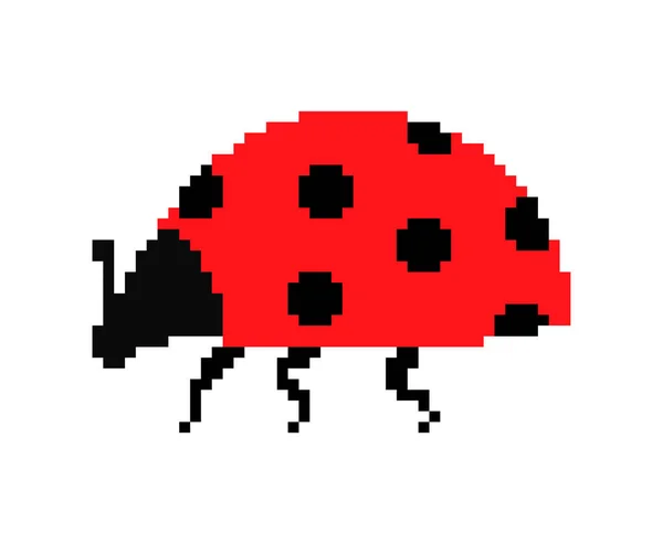 Ladybug Pixel Art Bit Red Small Bug Beetle Vector Illustration — Stock Vector