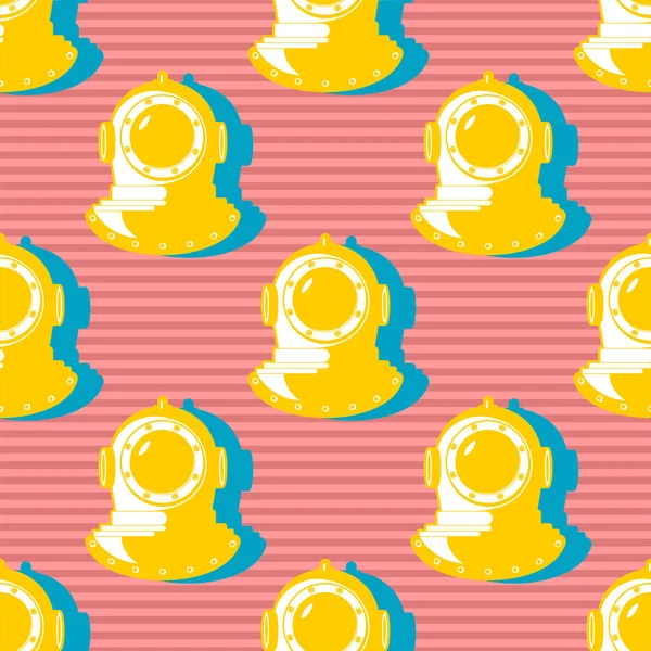 Su altı kask desenleri pürüzsüz. Eski dalış kask arka planı. vektör süslemesi