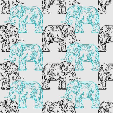 Fil pikseli desenleri kusursuz. 8bit Hayvan vektör arkaplanı. 8 bit Eski video oyunu grafik dokusu