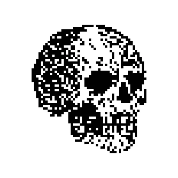頭蓋骨のピクセルアート ピクセル化されたスケルトンヘッド 8ビットのベクトル図 古いビデオゲームグラフィック — ストックベクタ