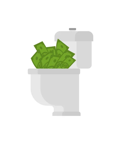 Money Flush Cash Toilet Waste Money Concept Throw Money Away — 图库矢量图片