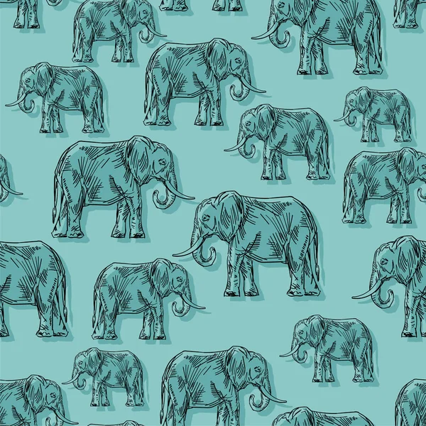 象の手描きパターンシームレス 動物ベクトルの背景 ベビー生地の飾り — ストックベクタ