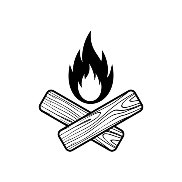 たき火のアイコン 薪と火の看板 ベクターイラスト — ストックベクタ