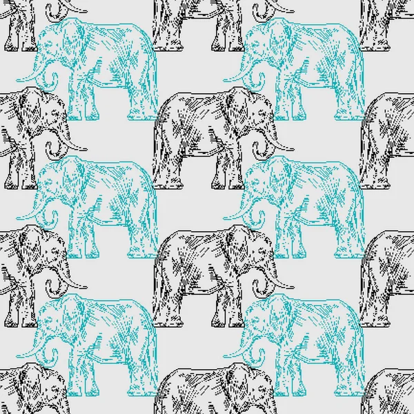 大象的像素艺术图案无缝 8Bit Animal Vector Background 8位旧电子游戏图形纹理 — 图库矢量图片