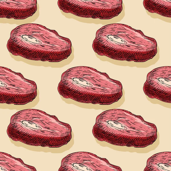 Schizzo Disegno Mano Senza Cuciture Modello Carne Sfondo Pezzo Maiale — Vettoriale Stock