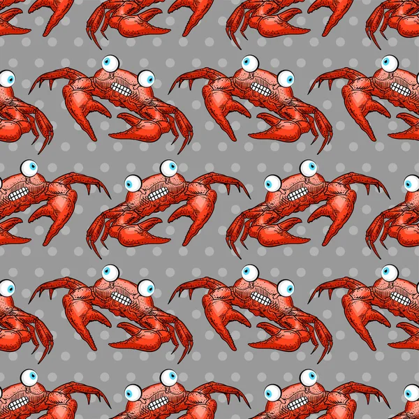 Cartoon Crab Modello Senza Soluzione Continuità Sfondo Cancro Mare Ornamento — Vettoriale Stock