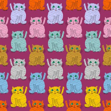 Kedi, el çizimi desensizdir. Bebek kumaşı dokusu