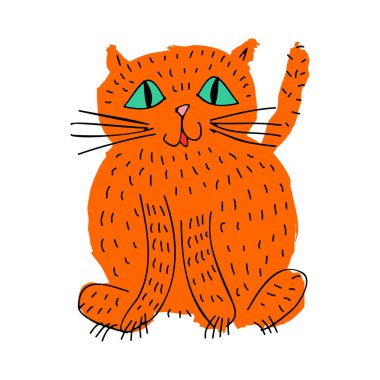 Kedi çocuklar el çizimi yapar. Sevimli hayvan bebek çizimi