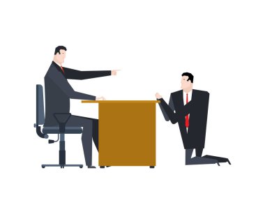 Adam patronun önünde diz çöküyor. İş kavramından atılma