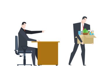 Dağılabilirsiniz. Kovulacak bir kutusu olan bir adam patronundan uzaklaşır. Yönetmen çıkışı işaret ediyor.