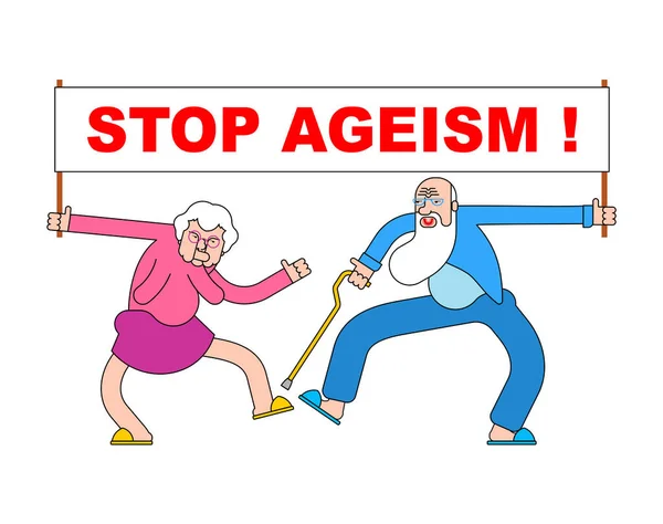 Fermare Anziani Anziani Con Cartello Pensionati Contro Discriminazione Base All — Vettoriale Stock
