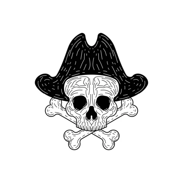 Calavera Pirata Dibujo Mano Aislado Ilustración Vectorial — Vector de stock