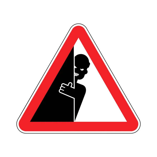 注目すべきストーキング 赤い道路標識を警告します 気をつけて見てる男が — ストックベクタ
