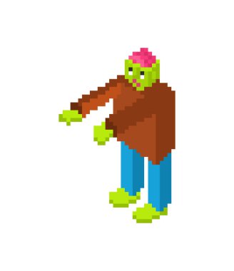 Zombi piksel sanatı. 8 bit Ölü Adam Canavarı. pixelated zombi vektör illüstrasyonu