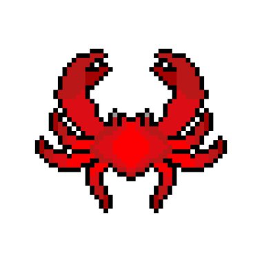 Yengeç pikseli sanatı. Deniz kanseri 8bit. Deniz hayvanı pikselleştirilmiş Vektör illüstrasyonu