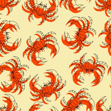 Yengeç desenli dikişsiz. Deniz kanseri geçmişi. Deniz hayvanı dokusu. Bebek kumaşı süsü.