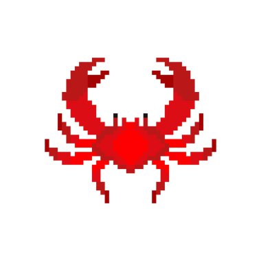 Yengeç pikseli sanatı. Deniz kanseri 8bit. Deniz hayvanı pikselleştirilmiş Vektör illüstrasyonu