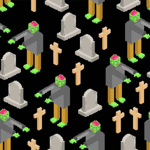 Zombie Pixel Art Pattern Senza Soluzione Continuità Morto Bit Cimitero — Vettoriale Stock