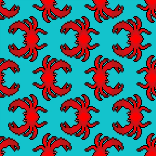 Krab Pixel Kunst Patroon Naadloos Zeekanker 8Bit Achtergrond Gepixelde Vectortextuur — Stockvector