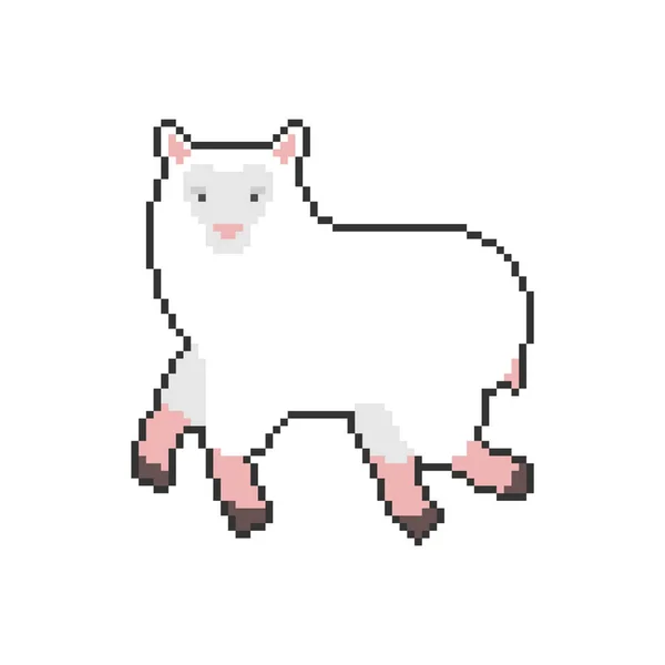 Sheep Pixel Art Lamb Cartoon Bit Farm Animal Pixelated Vector — Stock Vector
