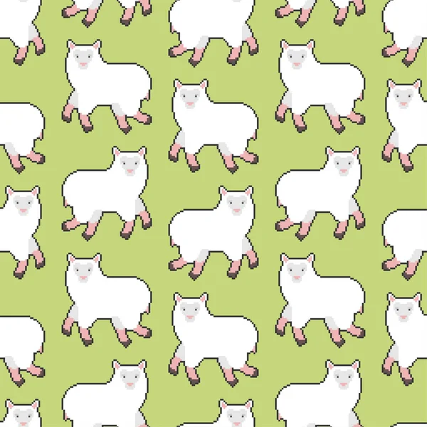 Πρόβατα Pixel Μοτίβο Τέχνης Αδιάλειπτη Αρνί Καρτούν Bit Φόντο Ζωική — Διανυσματικό Αρχείο